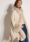 Faux Fur Trimmed Cape, Stone, large