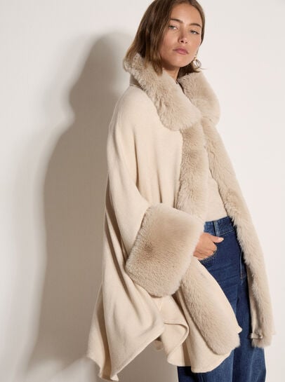 Faux Fur Trimmed Cape