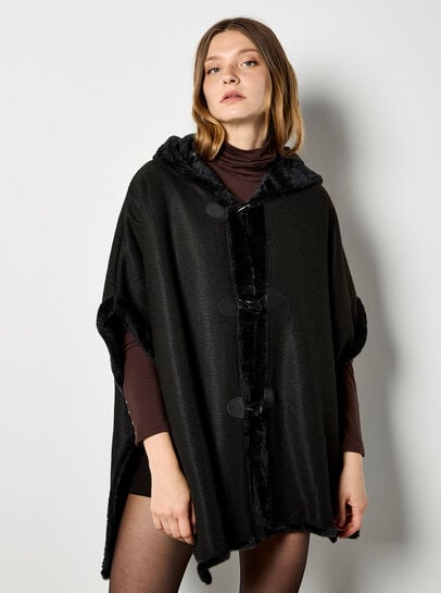 Hooded Faux Fur Cape