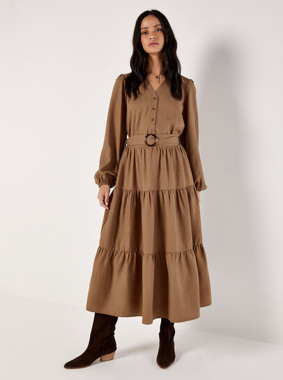 Belted Tiered Maxi Skirt