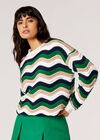 Wavy Stripe Knitted Jumper, Green, large