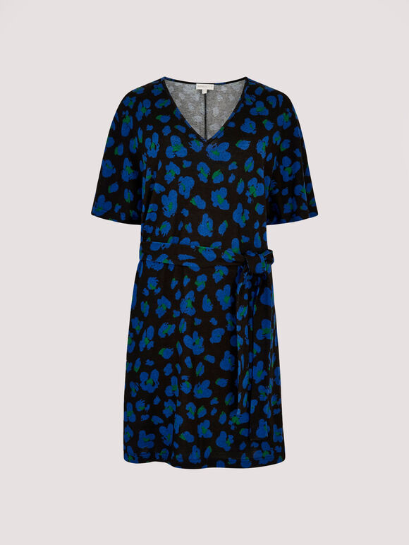 Animal Print Mini Dress, Blue, large