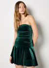 Velvet Bandeau Mini Dress, Green, large