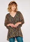 Ditsy Puff Sleeve Top, Green, large