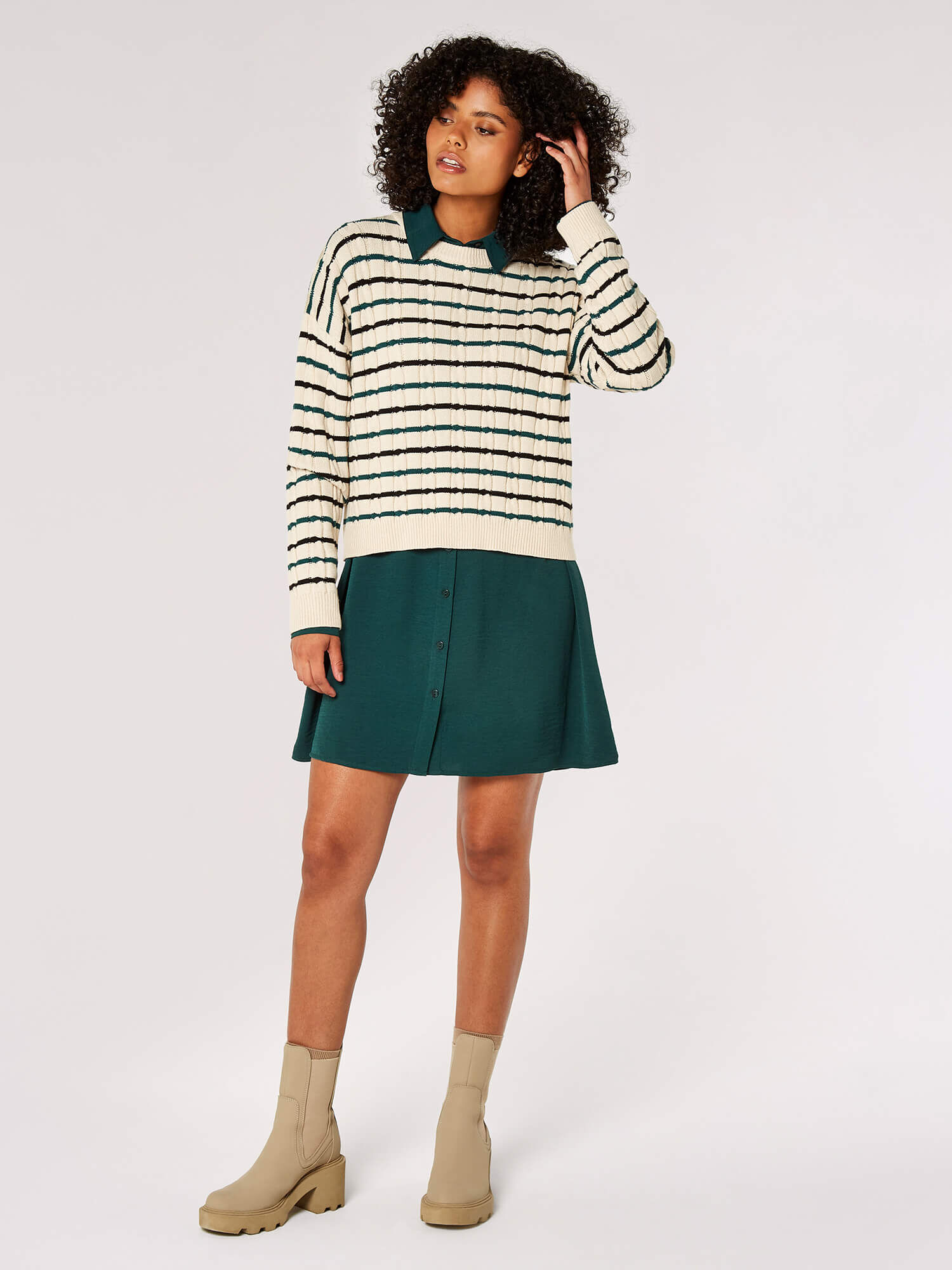 Plaited Knit Stripe Jumper Apricot Clothing
