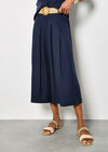 Pleated Wide-Leg Culotte Trousers, Navy, large