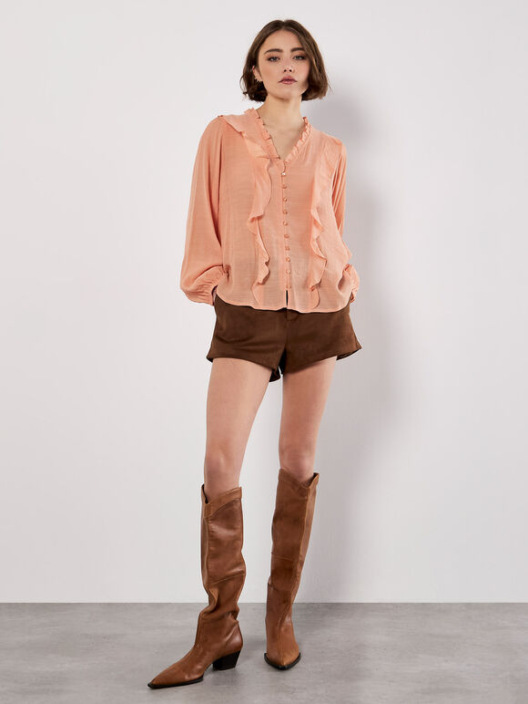 Lightweight Ruffle Blouse, Peach, large