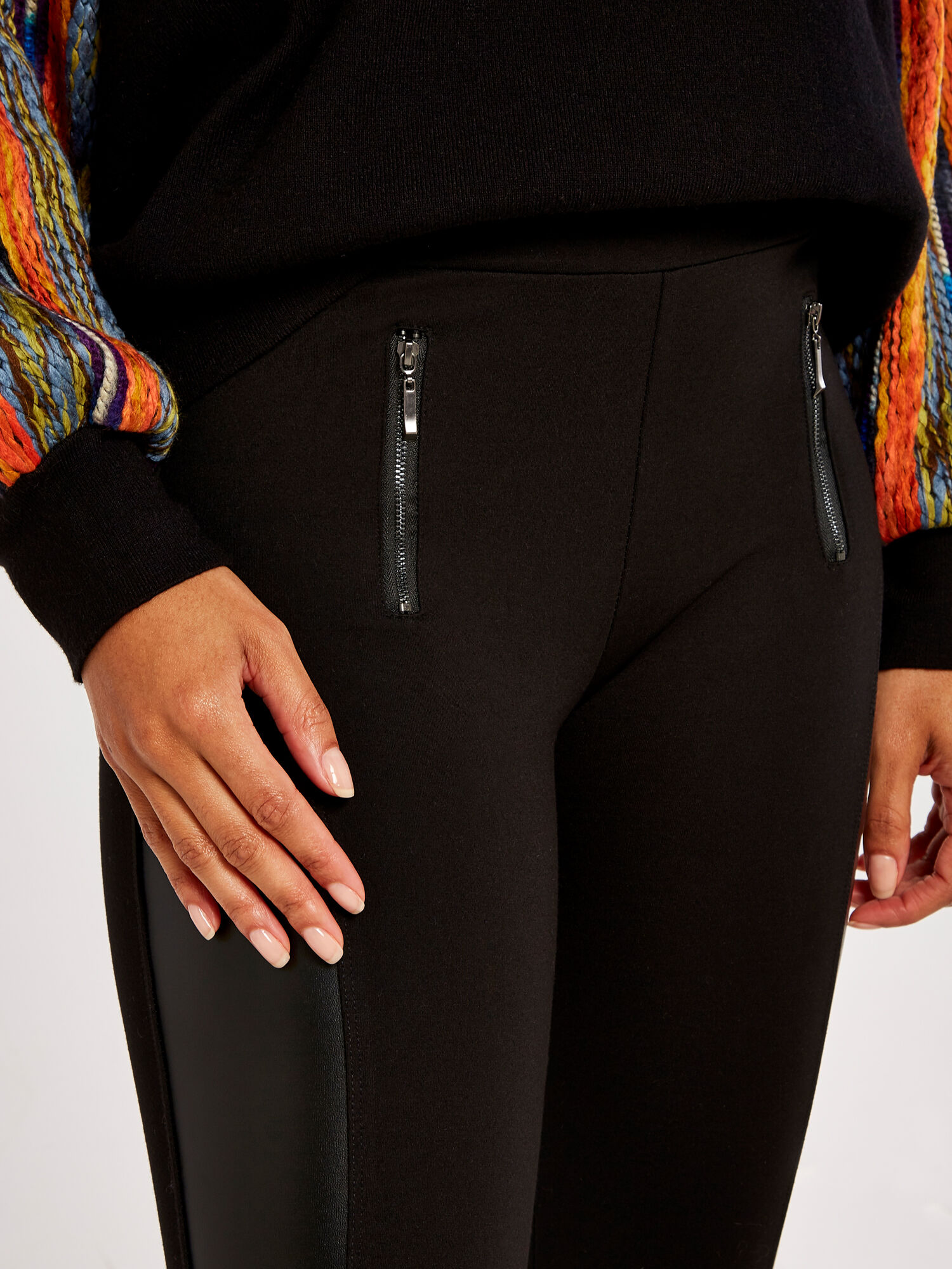 Black leggings with leather panels store