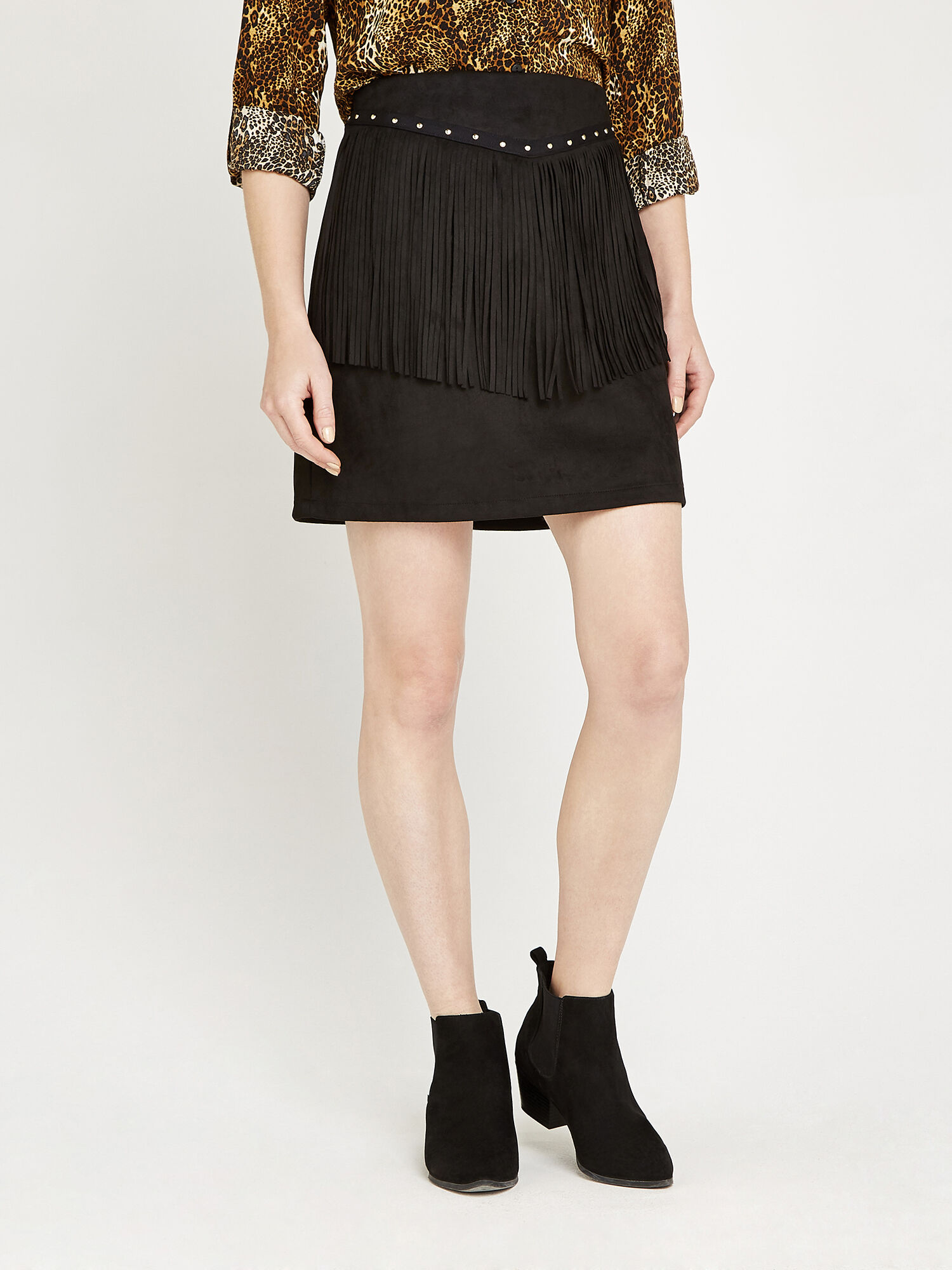 Black fringe suede skirt shop
