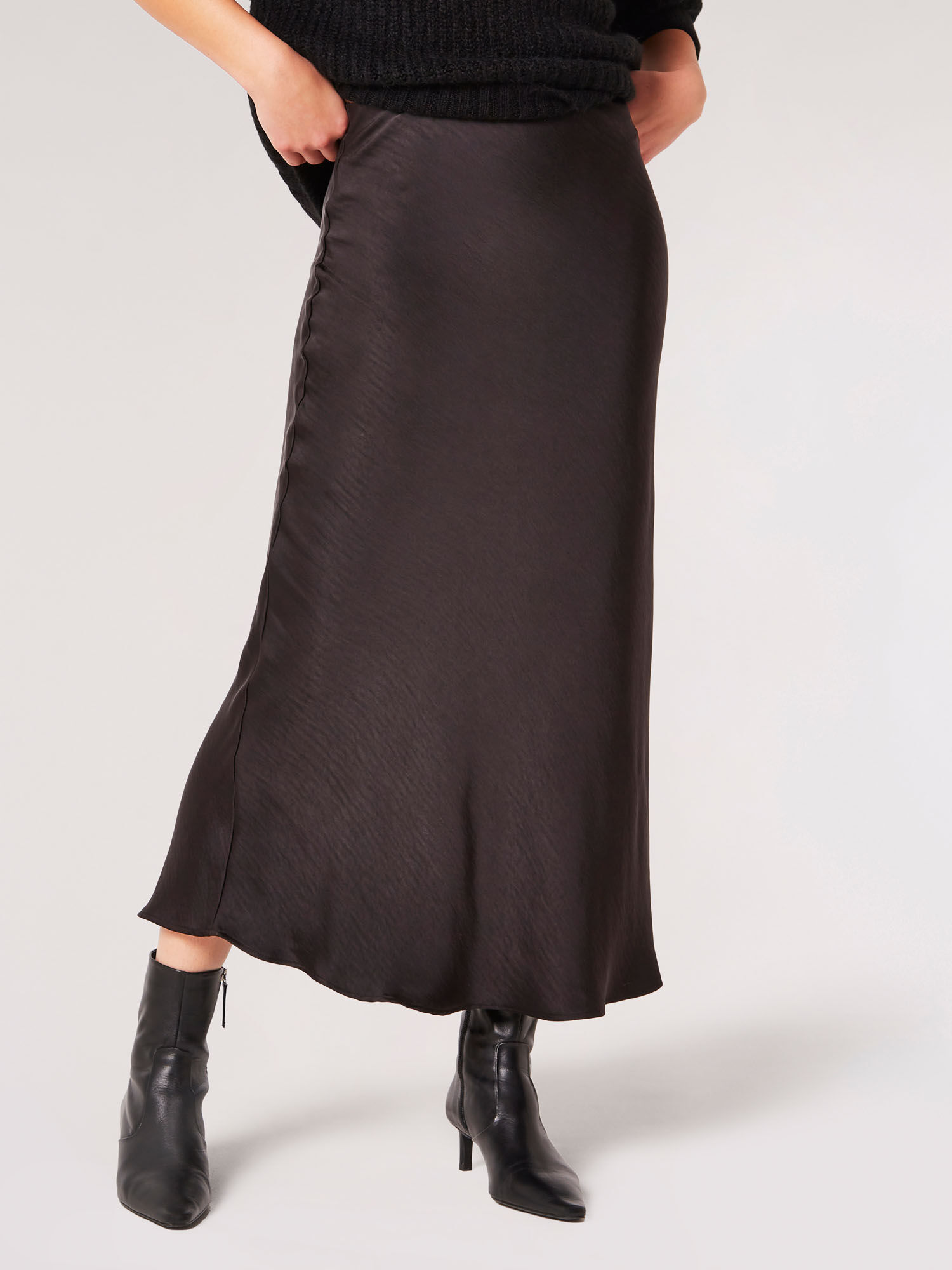 Satin Bias Midi Skirt Apricot Clothing