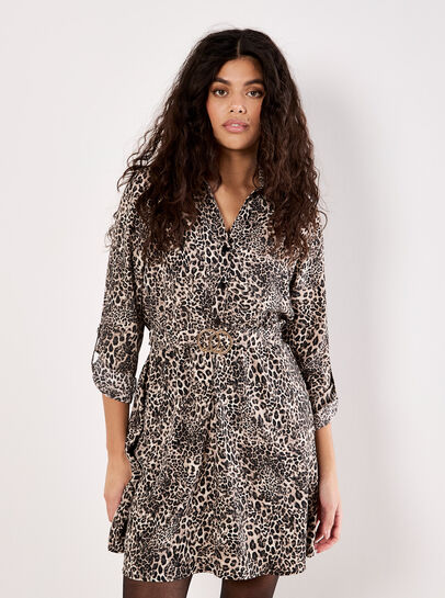 Animal Print Crepe Shirt Mini Dress