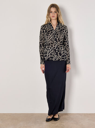 Geo Print Sheer Plisse Shirt