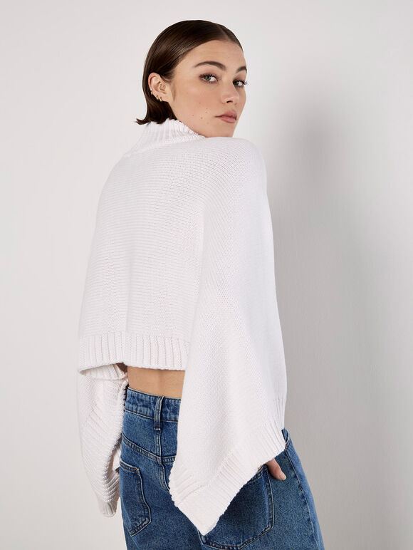 Mock Neck Cape Jumper, White, large