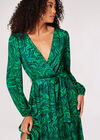 Swirl Satin Wrap Midi Dress, Green, large