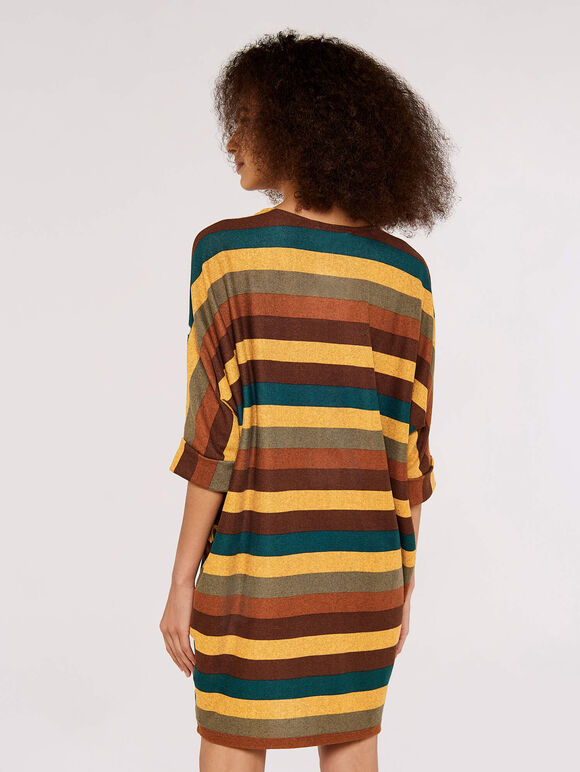 Striped Cocoon Batwing Dress, Khaki, large