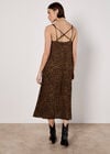 Animal Print Crepe Maxi Slip Dress, Brown, large