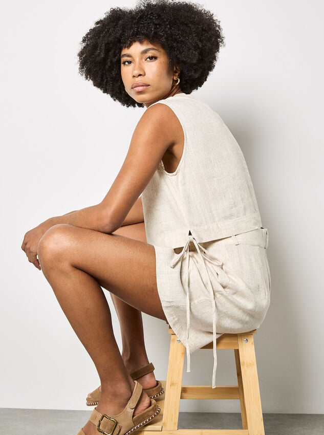 Linen Blend Crop Top, Stone, large