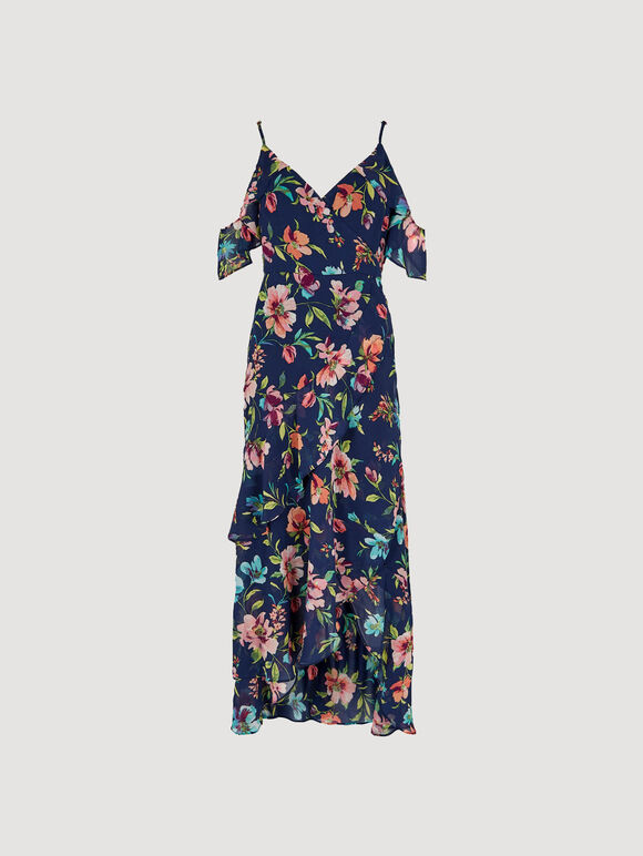 Watercolour Floral Chiffon Maxi Dress, Navy, large