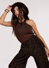 Zebra Plisse Palazzo Trouser, Brown, large