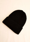 Classic Ribbed Knit Beanie Hat, Black, large