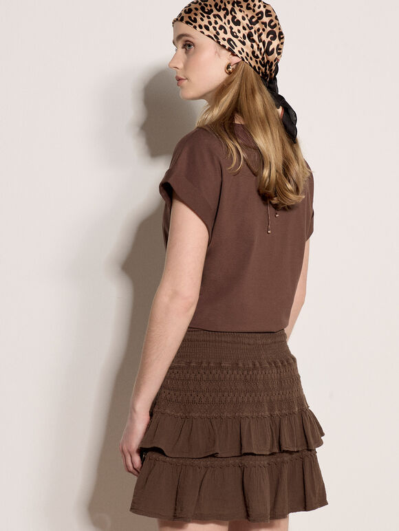 Crochet Tiered Mini Skort, Brown, large