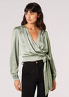 Soft Satin Wrap Top , Mint, large