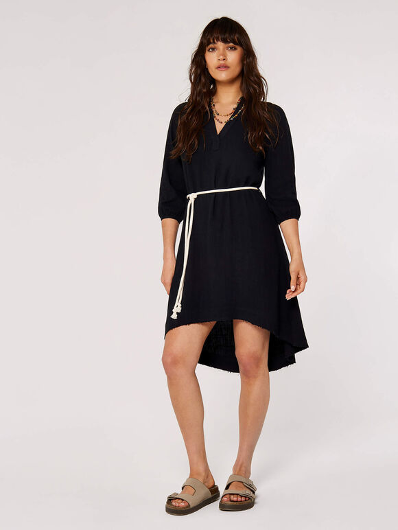 Mini-robe en lin et coton, Noir, grand