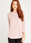 Marl Round Hem Top, Pink, large
