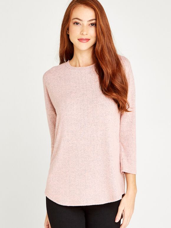 Marl Round Hem Top, Pink, large