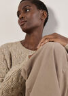 Flecked Braid Cable Knit Jumper, Stone, large