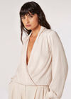 Textured Satin Wrap Top, Stone, large