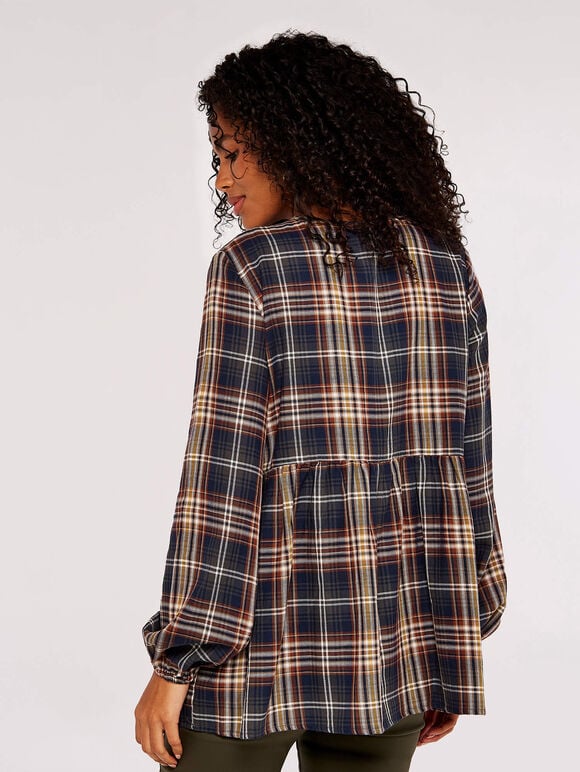 Check Peplum Hem Blouse, Rust, large