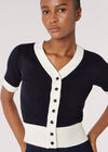 Contrast Trim Cotton Cardigan, Navy, large