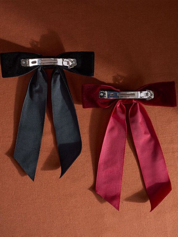 Velvet Bow Hair Clips, Pack Of 2, Assorted, large