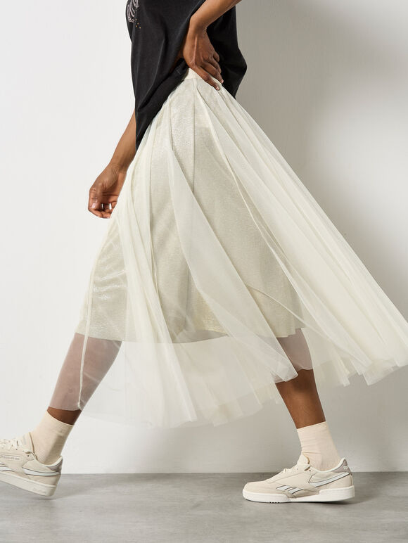 Sparkle Mesh Tulle Skirt, Stone, large
