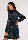 Sequin Shift  Mini Dress, Dark Grey - Charcoal, large