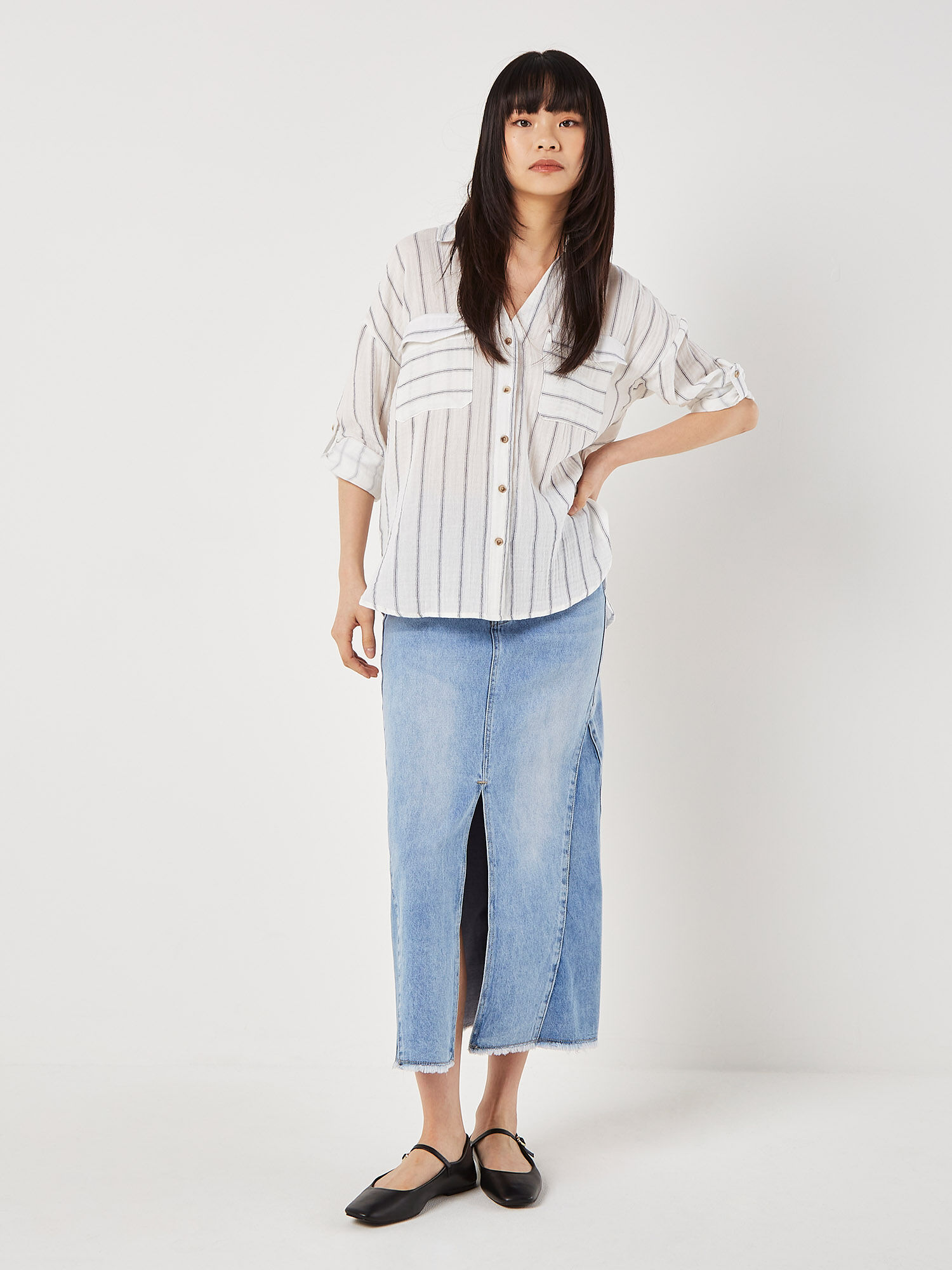 Cotton Stripe Boxy Shirt | Apricot Clothing