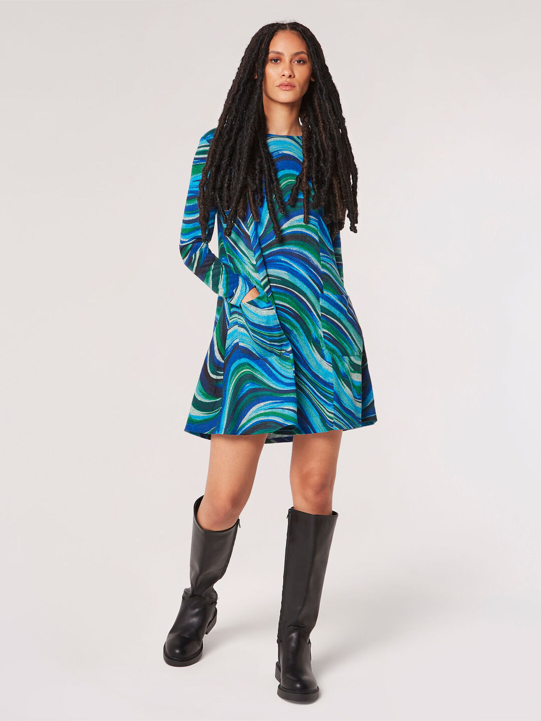Swirl Jersey Knit Swing Mini Dress
