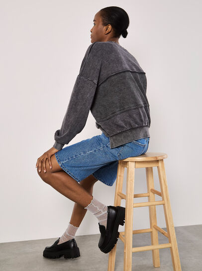 Waffle Panel Washed Cotton Sweatshirt