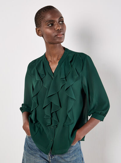 Ruffle Front Chiffon Blouse