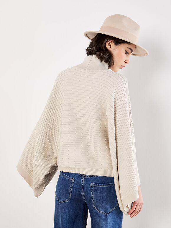 Horizontal Cable Knit Cape Jumper, Stone, large