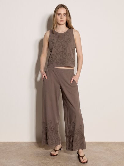 Embroidered Cotton Wide-Leg Trousers