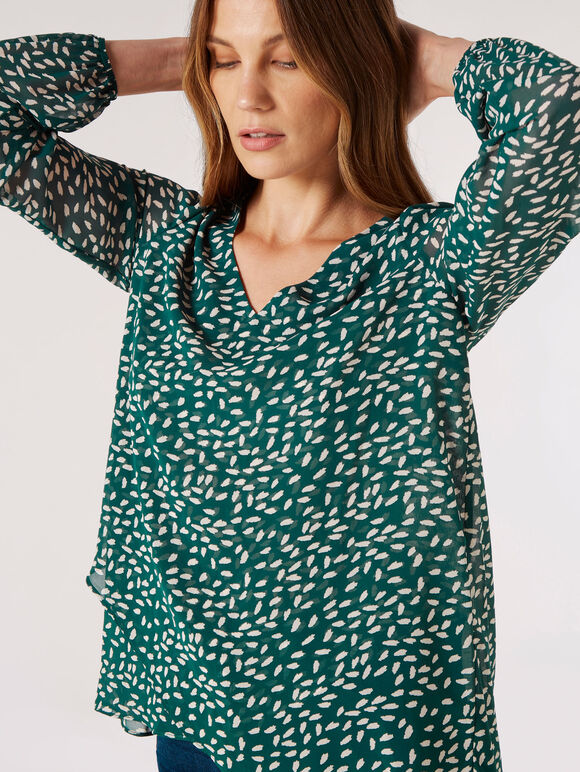 Brush Spot Layered Blouse, Green, large