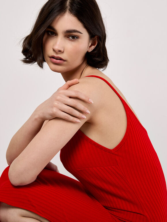 Ribbed Jersey Maxi Dress, Red, large