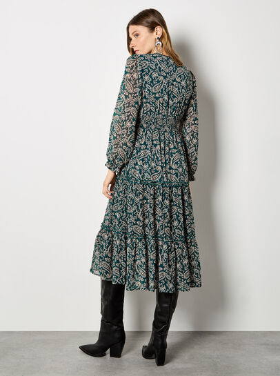 Paisley Print Chiffon Midi Dress