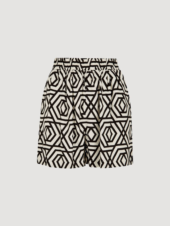 Geo Print Woven Shorts, Black, large