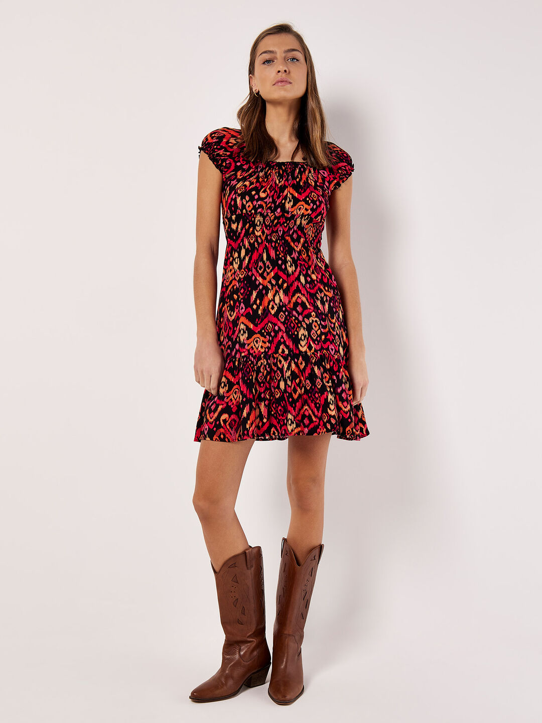 Colourful Ikat Milkmaid Mini Dress