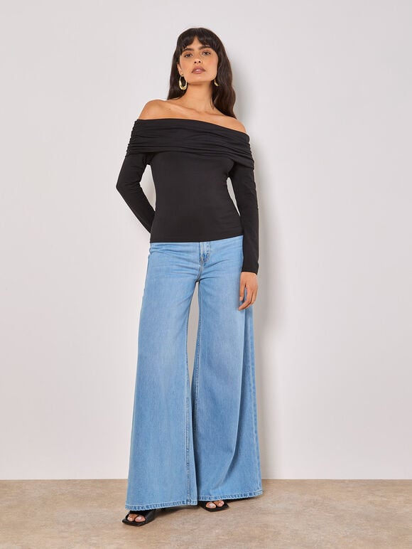 Jersey Bardot Top, Black, large