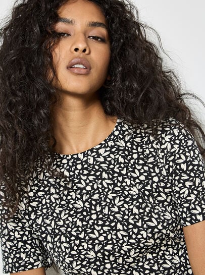 Petal Print Fit And Flare Jersey Mini Dress