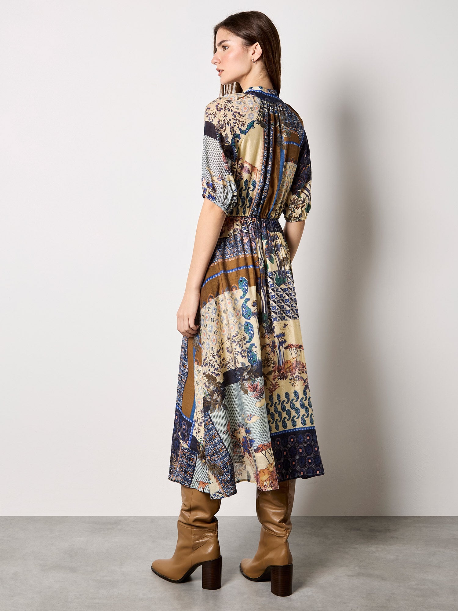 Patchwork Print Midi Dress | Apricot Clothing